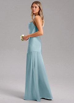 Azazie Grata Robes de demoiselle d'honneur Robe Fourreau en Satin extensible Fente Latérale Bleu Maussade image5