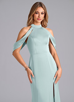 Azazie Bonny Bridesmaid Dresses Mist Mermaid Off the Shoulder Stretch Satin Dress image5
