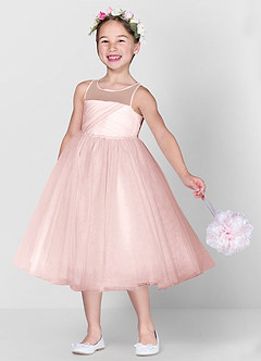 Azazie Brienne vestidos de niña de las flores Vestido de Rosa Rubor de Tul de Princesa con Lentejuela image1