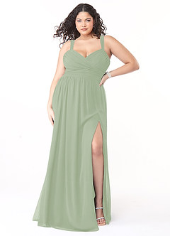 Azazie Aziza Bridesmaid Dresses Dusty Sage A-Line V-Neck Pleated Chiffon Dress image7