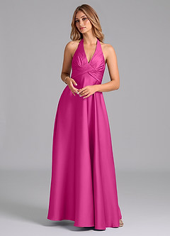 Azazie Tessie Bridesmaid Dresses Fuchsia A-Line Pleated Stretch Satin Dress image1