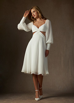 Azazie Delfina Wedding Dresses Diamond White A-Line V-Neck Pleated Chiffon Dress image5