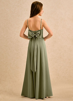 Azazie Chamomile Girls Formal Robe Demoiselle D'honneur Fillette Robe Trapèze en Satin extensible Plissée Pistache image1
