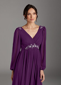 Azazie Gypsy Mother of the Bride Dresses Grape A-Line V-Neck Sequins Chiffon Dress image6