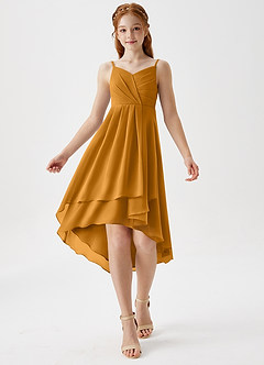 Azazie Mariam Junior Vestido de Caramelo de Gasa de Corte en A con Plisado image3