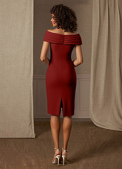 Azazie Monet Abiti per la Madre della Sposa Abito Tubino in Crepe Elasticizzato Plissettato Terracotta image3
