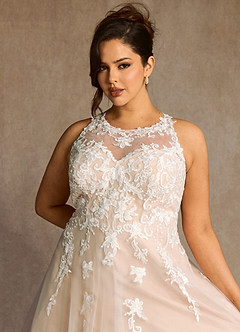 Azazie Melrose Wedding Dresses Diamond White Nude A-Line Sweetheart Lace Tulle Dress image12