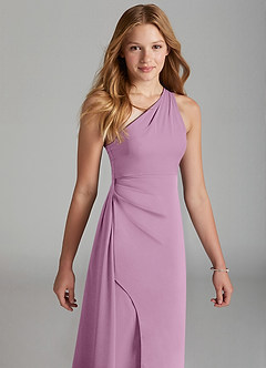 Azazie Maron Junior Wisteria A-Line Pleated Stretch Satin Dress image3