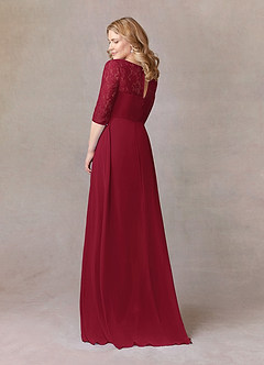 Azazie Leonine Mother of the Bride Dresses Burgundy A-Line Scoop lace Chiffon Dress image4