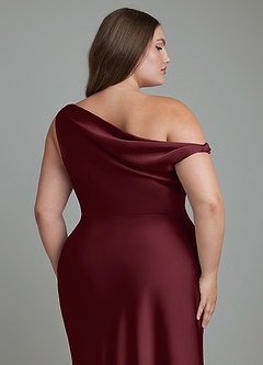 Azazie Emerson Bridesmaid Dresses Cabernet Mermaid Off the Shoulder Stretch Satin Dress image13