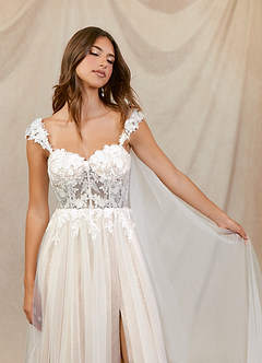 Azazie Katia Abiti da Sposa Abito A-Line in Tulle Pizzo Diamante Bianco Nudo image5