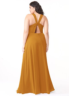 Azazie Jane Bridesmaid Dresses Butterscotch A-Line V-Neck Pleated Chiffon Dress image7