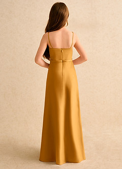 Azazie Fishie Girls Formal Flower Girl Dresses Butterscotch A-Line Matte Satin Dress image7