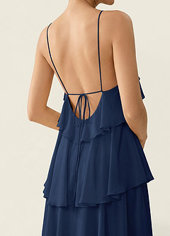 Nevieve Dunkelmarine Strandkleid aus Chiffon mit Satinbesatz und Rüschen image6