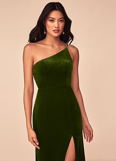 Azazie Kala At-home Try On Dresses Burgundy A-Line One Shoulder Velvet Dress image5