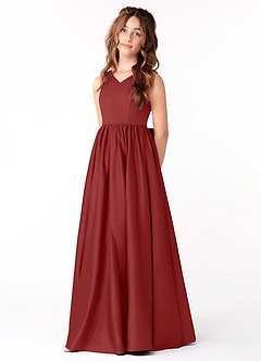 Azazie Hathaway Junior A-Linie Schleifen Matte Satin Kleid Rost image3