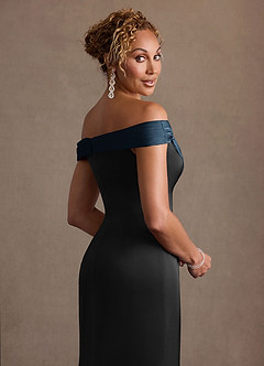 Azazie Constance Mother of the Bride Dresses Black Dark Navy Mermaid Off the Shoulder Stretch Satin Dress image6