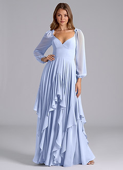 Azazie Karan Bridesmaid Dresses Ice A-Line Long Sleeve Chiffon Dress image3