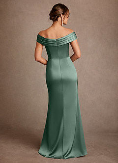 Azazie Bedford Mother of the Bride Dresses Eucalyptus Sheath Pleated Stretch Satin Dress image3
