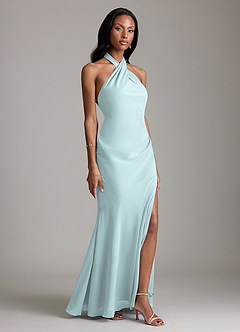 Azazie Lorena Bridesmaid Dresses Mist Mermaid Pleated Chiffon Dress image3