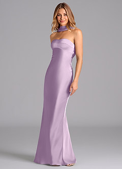 Azazie Lusinda Bridesmaid Dresses Frosted Lilac Mermaid Strapless Stretch Satin Dress image1