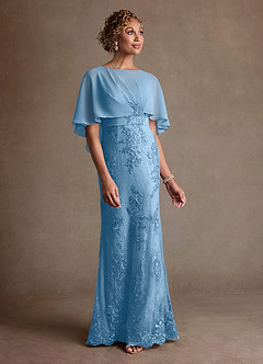 Azazie Amrita Abiti per la Madre della Sposa Abito Sirena in Chiffon Pizzo Blu Acciaio image4