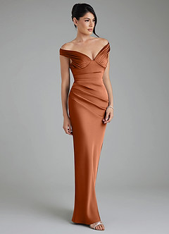 Azazie Stella Robes de demoiselle d'honneur Robe Fourreau Convertible en Satin extensible Corset Cuivre image5