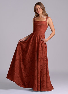 Azazie Shaude Bridesmaid Dresses Terracotta A-Line Pleated Floral Burnout Dress image5