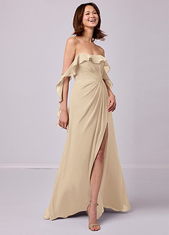 Barbie ♥ Azazie Bridesmaid Dresses Champagne A-Line Off the Shoulder Chiffon Convertible Dress image5