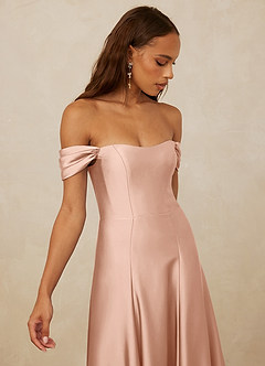 Christian Siriano Bridal for Azazie 1002 Bridesmaid Dresses Rose Gold A-Line Off the Shoulder Stretch Satin Convertible Dress image4