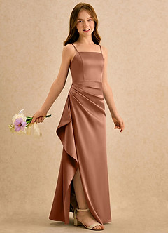 Azazie Cannoli Girls Formal Blumenmädchenkleider A-Linie Plissee Stretch-Satin Kleid Bronzer image1