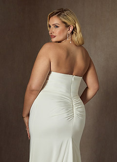 Azazie Elyse At-home Try On Dresses Diamond White Mermaid Strapless Crepe Back Satin Dress image15