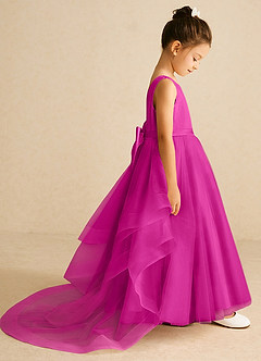 Azazie Pumpkin Flower Girl Dresses Fuchsia A-Line Convertible Tulle Dress image3