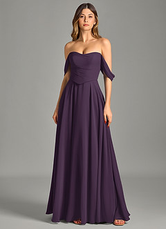 Azazie Chelsey Abiti da Damigella Abito Convertibile A-Line in Chiffon a Spalla Scoperta Prugna image6