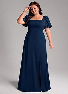 Azazie Fyona Bridesmaid Dresses Dark Navy A-Line Pleated Stretch Satin Dress image11