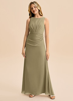 Azazie Floris Junior Robe Trapèze en Mousseline de soie Plissée Vert Mousse image4