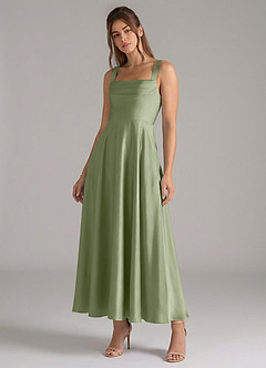Azazie Shaude Brautjungfernkleider A-Linie Plissee Stretch-Satin Kleid Pistazie image4