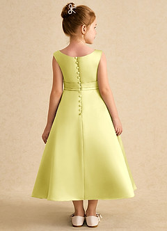 Azazie Eve Flower Girl Dresses Lemon Sorbet A-Line Pleated Matte Satin Dress image2