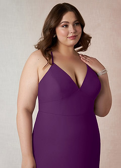 Azazie Becca Bridesmaid Dresses Grape Sheath V-Neck Chiffon Dress image12