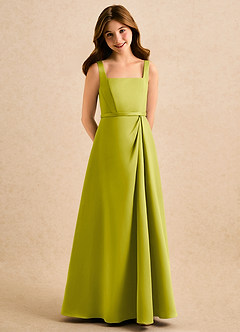 Azazie Emiko Girls Formal Abiti da Ragazza di Fiori Abito A-Line in Raso Opaco Plissettato Citronella image1