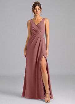 Azazie Bernice Brautjungfernkleider A-Linie Plissee Chiffon Kleid Wüstenrose image6