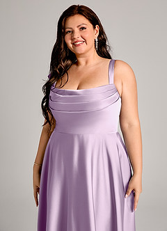 Azazie Shaude Vestidos de damas de honor Vestido de Lila Esmerilada de Satén Elástico de Corte en A con Plisado image2