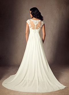 Azazie Brynslee Wedding Dresses Cream A-Line Scoop Sequins Chiffon Dress image2