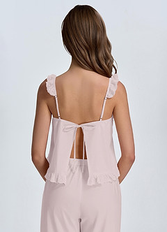 front Woven Cotton Eyelet Ruffle Cami & Wide Leg Pants Cotton Pajama Set