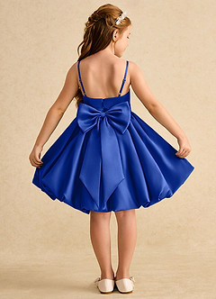 Azazie Davine Robe Demoiselle D'honneur Fillette Robe Trapèze en Mat Satiné Bretelle Spaghetti Bleu Roi image1