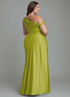 Azazie Emerson Bridesmaid Dresses Lemongrass Mermaid Off the Shoulder Stretch Satin Dress image10