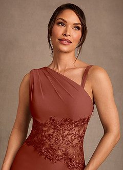Azazie Kathie vestidos de madre de la novia Vestido de Castaño de Gasa de Corte Sirena con Encaje image4