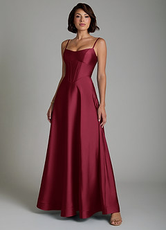 Azazie Nona Bridesmaid Dresses Burgundy A-Line Pleated Stretch Satin Dress image6