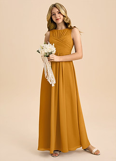 Azazie Skyla Junior Vestido Caramelo de Chiffon de Linha A com Plissado image5