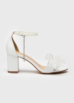 Pearl Ankle Strap and Bow Block Heel Sandals